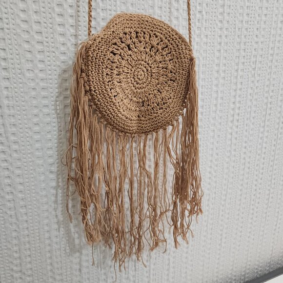 Boho Women Mini Fringed Round Cotton Crochet Cross-body Shoulder Bag - Picture 3 of 12